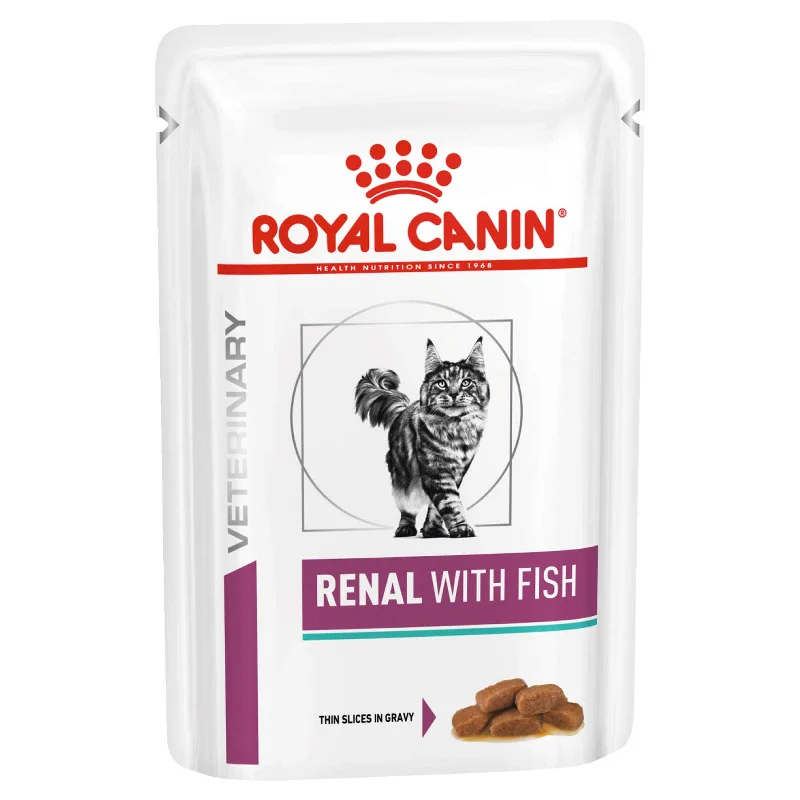    - High-protein cat food  Royal Canin Veterinary Cat Food Pouch Renal with Fish